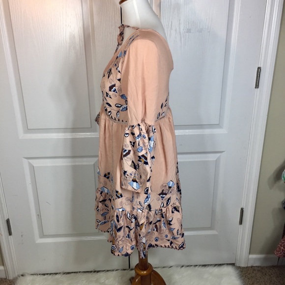 Jaase Peach Floral Bell Sleeve V-Neck Flowy Dress - Picture 5 of 7